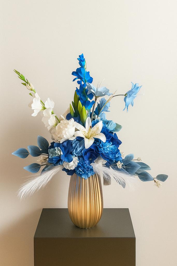 Luxe Kunstboeket - Handgemaakt & Uniek!, Huis en Inrichting, Woonaccessoires | Vazen, Nieuw, Blauw, 50 tot 75 cm, Overige materialen