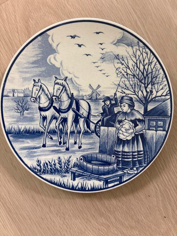 Delfts Blauw Wandbord met Paard en Wagen, Antiek en Kunst, Antiek | Wandborden en Tegels, Ophalen of Verzenden