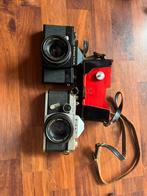 Set vintage spiegelreflexcamera’s met lederen hoes, Ophalen, Zo goed als nieuw, Spiegelreflex, Overige Merken