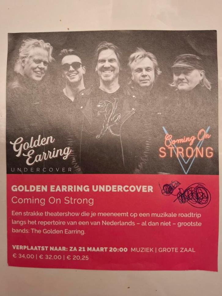 2 tickets Golden Earring Undercover, Tickets en Kaartjes, Concerten | Pop, Twee personen, Maart