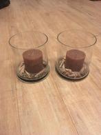 2 x vaas met kaars en schelpen Zgan, Huis en Inrichting, Woonaccessoires | Kandelaars en Kaarsen, Ophalen, Zo goed als nieuw, Overige materialen