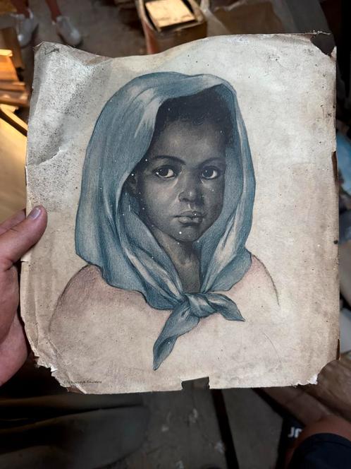 Negerinnetje uit Centraal Afrika - 1957 Prent NVV Kalender, Antiek en Kunst, Kunst | Tekeningen en Foto's, Ophalen