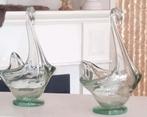 2 mooie groene glazen Zwanen schaaltjes Vintage, Ophalen