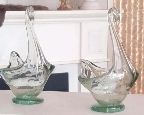 2 mooie groene glazen Zwanen schaaltjes Vintage, Antiek en Kunst, Antiek | Schalen, Ophalen
