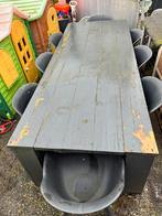 Robuuste grijze houten tafel 2,5 m lang!, Gebruikt, Rechthoekig, Hout, Ophalen