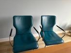Zes leren eetkamerstoelen, Huis en Inrichting, Ophalen, Blauw, Zo goed als nieuw, Metaal