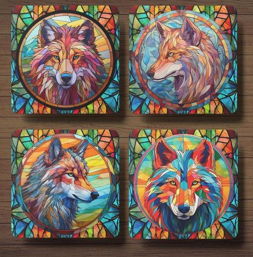 Wolf Glas in Lood onderzetters met houder, Huis en Inrichting, Woonaccessoires | Onderzetters, Nieuw, Glas of Kopje, Ophalen of Verzenden
