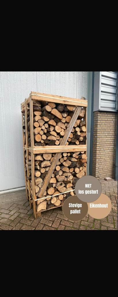 Eiken/Essen haardhout – 2 jaar gedroogd, Gestapeld op pallet, Tuin en Terras, Haardhout, Blokken, Eikenhout, Minder dan 3 m³, Ophalen