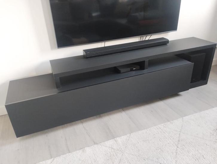 Meubella - TV-Meubel Bello - Mat Zwart - 219 cm, Huis en Inrichting, Kasten | Televisiemeubels, Zo goed als nieuw, Minder dan 100 cm