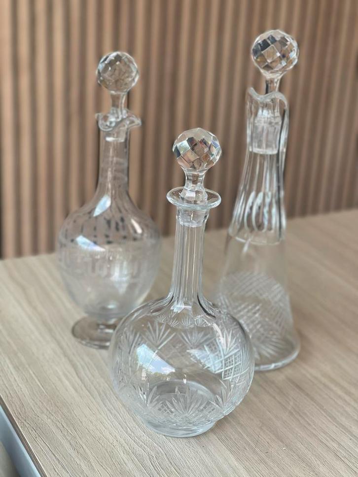 3 glazen Kristallen Karaffen water whiskey bruiloft kerst, Antiek en Kunst, Antiek | Glas en Kristal, Ophalen of Verzenden