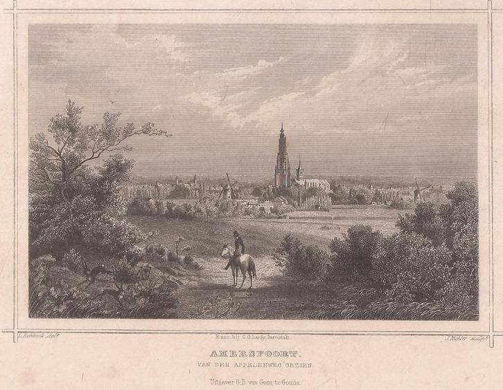 Amersfoort van de Appelenweg gezien Staalgravure 1858 Terwen, Antiek en Kunst, Kunst | Etsen en Gravures, Ophalen of Verzenden