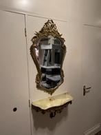 Mooie antieke spiegel met console van messing en marmer, Antiek en Kunst, Antiek | Spiegels, Ophalen, Overige vormen, 50 tot 100 cm