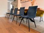 4 Velvet blauwe eetkamerstoelen, Blauw, Ophalen of Verzenden, Zo goed als nieuw, Vier