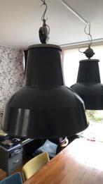 2 vintage industriële emaille hanglampen antraciet, Zo goed als nieuw, 50 tot 75 cm, Ophalen