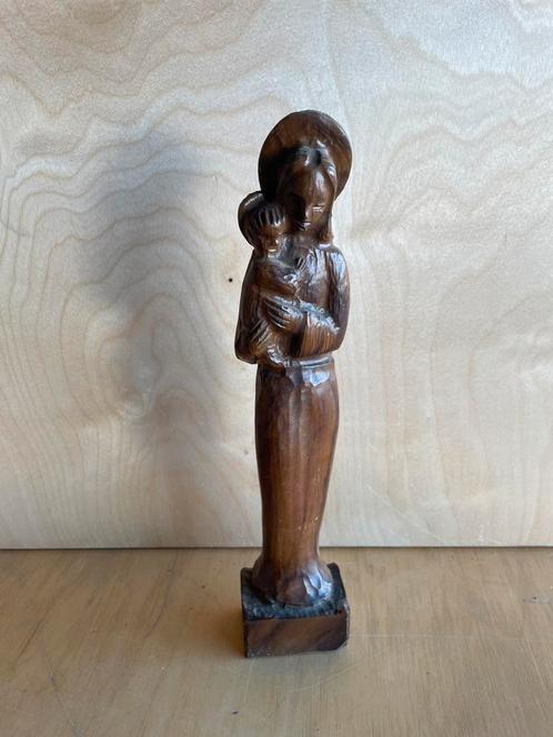Vintage houten Maria beeldje uit één stuk hout, Antiek en Kunst, Kunst | Beelden en Houtsnijwerken, Ophalen of Verzenden