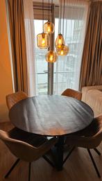 Zwarte massief mango houten eettafel, Ophalen, Modern, industrieel, 100 tot 150 cm, Rond