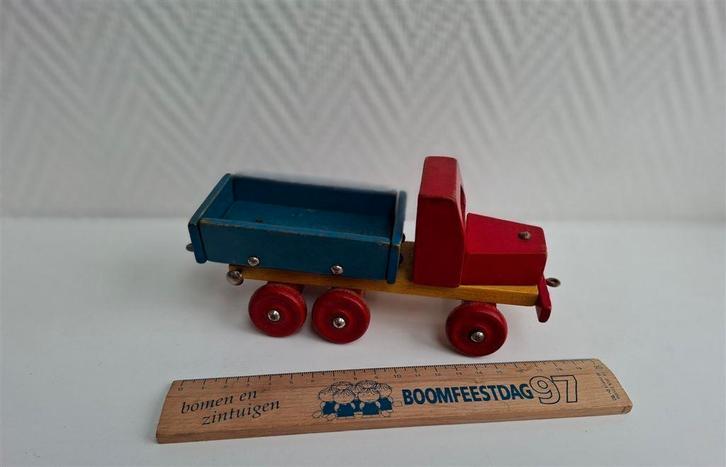 Vrachtauto, kiepauto, primaire kleuren, vintage, Kinderen en Baby's, Speelgoed | Houten speelgoed, Gebruikt, Overige typen, Ophalen of Verzenden