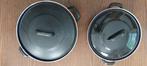 Twee gietijzeren pannen BK met deksel, diam 24 en 28 cm, Ophalen of Verzenden, Nieuw, Gietijzer, Koekenpan of Braadpan