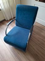 Blauwe fauteuil met chromen frame, Huis en Inrichting, Ophalen