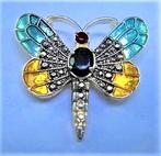Bonte vlinder, zilverkleurige broche, guilloche emaille 5073, Ophalen, Zo goed als nieuw, Overige kleuren, Overige materialen