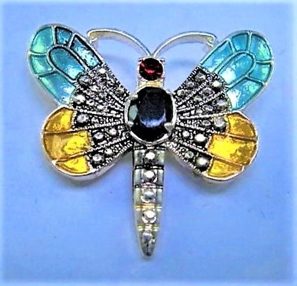 Bonte vlinder, zilverkleurige broche, guilloche emaille 5073, Sieraden, Tassen en Uiterlijk, Broches, Zo goed als nieuw, Overige materialen