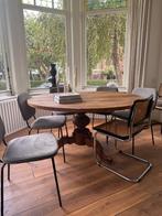 Prachtige ronde eettafel eiken met bolpoot, Ophalen, Zo goed als nieuw, Vijf personen of meer, 100 tot 150 cm
