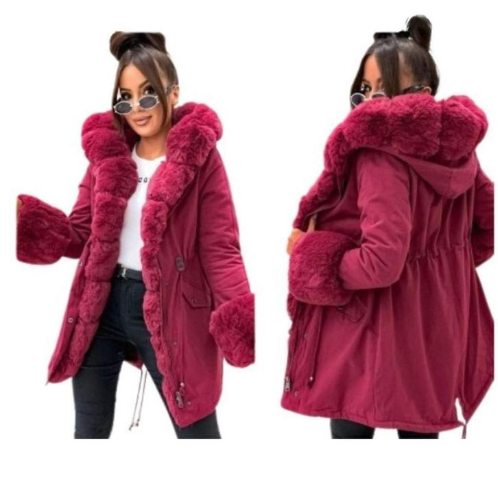 Bordeaux dames winterjas met bont – luxe en warm, Kleding | Dames, Jassen | Winter, Nieuw, Maat 36 (S), Rood, Verzenden