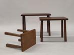 Vintage nesting tables eiken hout bijzettafeltjes brutalist, Minder dan 45 cm, Minder dan 55 cm, Gebruikt, .
