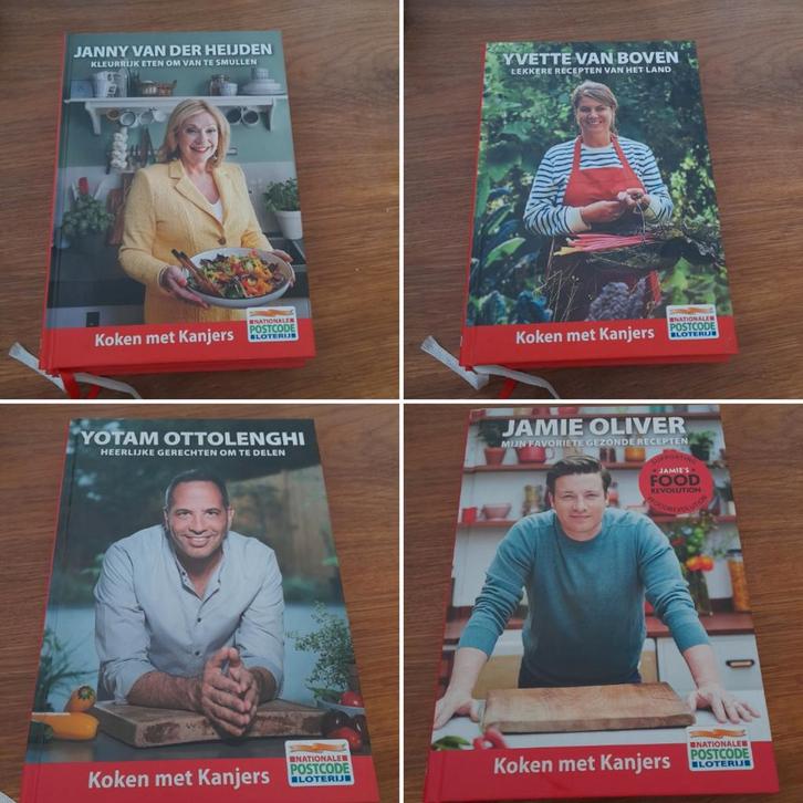 4 Postcodeloterij Kookboeken - Topstaat!, Boeken, Kookboeken, Zo goed als nieuw, Voorgerechten en Soepen, Hoofdgerechten, Tapas, Hapjes en Dim Sum