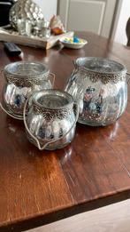 Drie glazen potjes met handvat, Huis en Inrichting, Woonaccessoires | Kandelaars en Kaarsen, Ophalen of Verzenden, Zo goed als nieuw