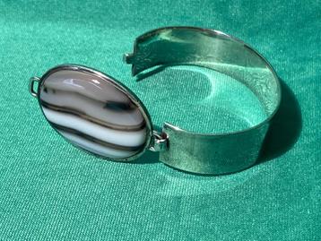 Zilveren 925 cuff armband met onyx-agaat – vintage studio beschikbaar voor biedingen