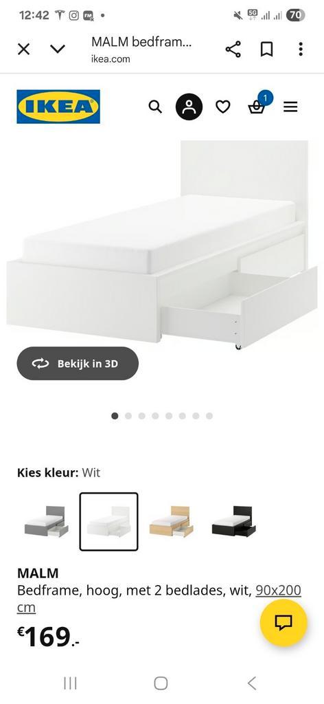 Malm bed 90x200, Huis en Inrichting, Slaapkamer | Bedden, Zo goed als nieuw, Tweepersoons, Hout, Wit, Ophalen of Verzenden