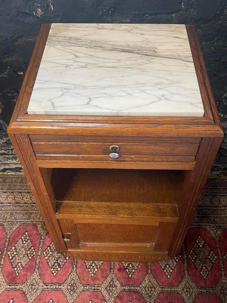 Vintage art nouveau kastje nachtkastje marmeren blad antiek, Huis en Inrichting, Slaapkamer | Nachtkastjes, Gebruikt, 70 cm of meer