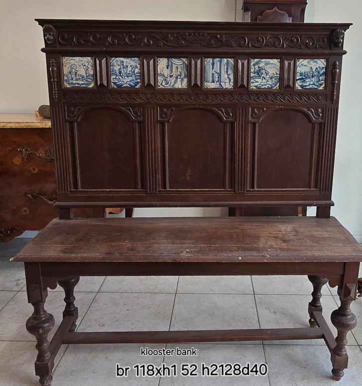 Antieke Kloosterbank met Tegels, Antiek en Kunst, Antiek | Meubels | Stoelen en Banken, Ophalen