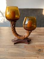 Vintage dubbele amberkleurige kandelaar of kaarsenhouder, Ophalen of Verzenden, Zo goed als nieuw, Overige materialen, Minder dan 25 cm