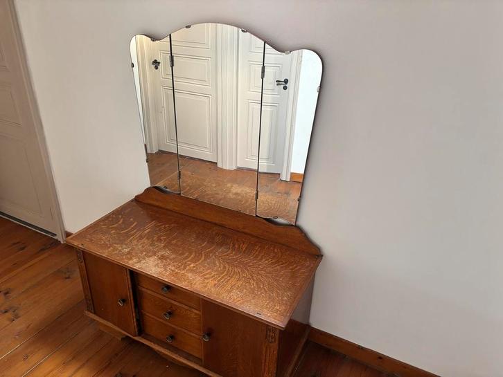 Antiek dressoir / kaptafel met spiegel, Huis en Inrichting, Tafels | Kaptafels, Gebruikt, 100 tot 150 cm, Hout, Ophalen