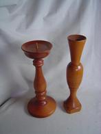 2 grote houten vintage kandelaars, Huis en Inrichting, Woonaccessoires | Kandelaars en Kaarsen, Gebruikt, Ophalen of Verzenden