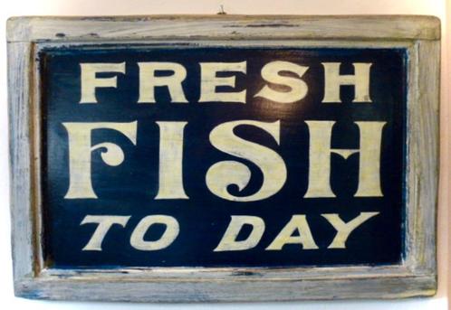 Handgeschilderd Fresh Fish bord / vis winkel / seafood, Verzamelen, Merken en Reclamevoorwerpen, Nieuw, Reclamebord, Verzenden