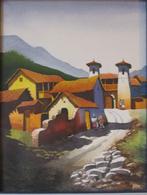 Peru, Aquarel  Huillcahuaman. Dorpje oranje daken en 2torens, Antiek en Kunst, Kunst | Schilderijen | Klassiek, Ophalen
