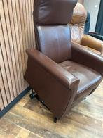 Bruine leren sta opstoel, Huis en Inrichting, Fauteuils, Ophalen of Verzenden, Gebruikt, Leer, 75 tot 100 cm