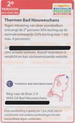 Thermen Bad Nieuweschans. 2e persoon 50% korting. Postcode., Tickets en Kaartjes, Twee personen, Kortingsbon, Spa of Sauna