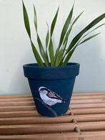 Handbeschilderde Bloempot Vogel Staartmees, Rond, Ophalen of Verzenden, Zo goed als nieuw, Aardewerk