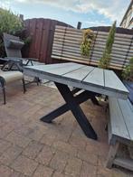 Houten Tuintafel met X-poten - 190x100cm grijs met zwart, Ophalen, Gebruikt, Rechthoekig, Hout