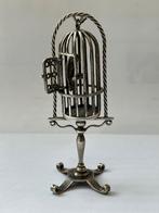 Zilveren miniatuur vogelkooi met papegaai, J. van Waveren, Verzenden, Zilver