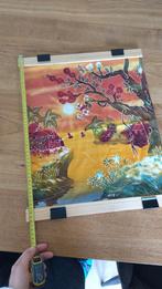 Handgeschilderd katoen uit Yogyakarta, Huis en Inrichting, Minder dan 50 cm, Ophalen of Verzenden, Zo goed als nieuw, Schilderij