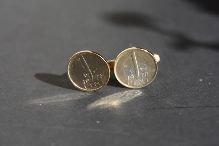 Goud vergulde manchetknopen 1 cent munten, Sieraden, Tassen en Uiterlijk, Manchetknopen, Verguld, Ophalen of Verzenden