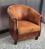 Vintage cognac leren clubstoel / Fauteuil, Huis en Inrichting, Fauteuils, Gebruikt, Ophalen of Verzenden, 75 tot 100 cm, Cognac leer clubstoel