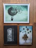 3x foto met rood koperkleurige lijst. Zie afmetingen op foto, Huis en Inrichting, Ophalen of Verzenden, Zo goed als nieuw, Hout