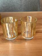 Windlichtjes met gouden detail, Ophalen of Verzenden, Zo goed als nieuw, Overige materialen, Minder dan 25 cm