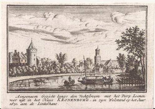 Aengenaem Gezicht langs den Vechtstroom met het Dorp Loenen, Antiek en Kunst, Kunst | Etsen en Gravures, Ophalen of Verzenden